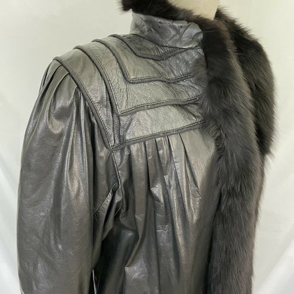 J. Percy for Marvin Richards LONG Duster Leather Jacket Fox Fur Lined Jacket M - Picture 5 of 11